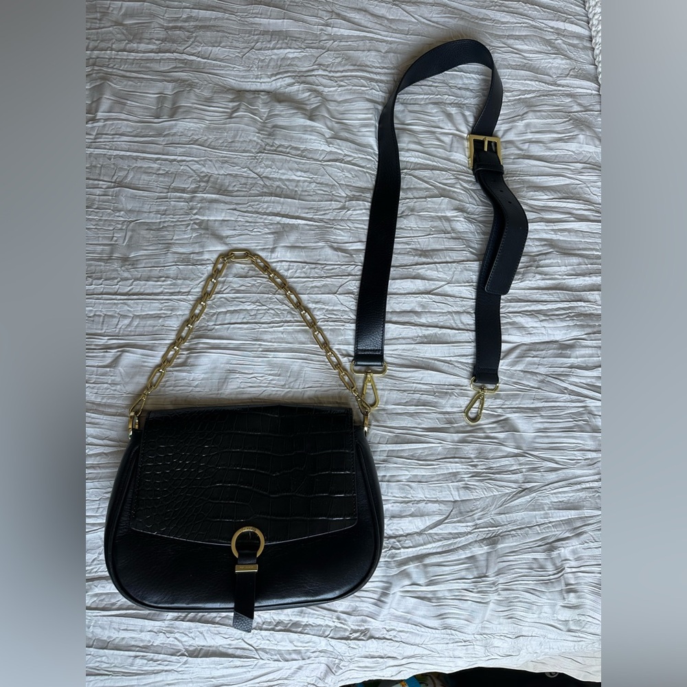 Ted Baker London Black Croc Shoulder Bag with Gold Chain